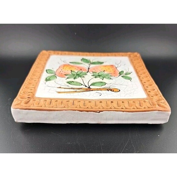 Horchow Italian Glazed Terracotta 6.5" Strawberry Fruits Wall Art Tiles Italy - Picture 4 of 7